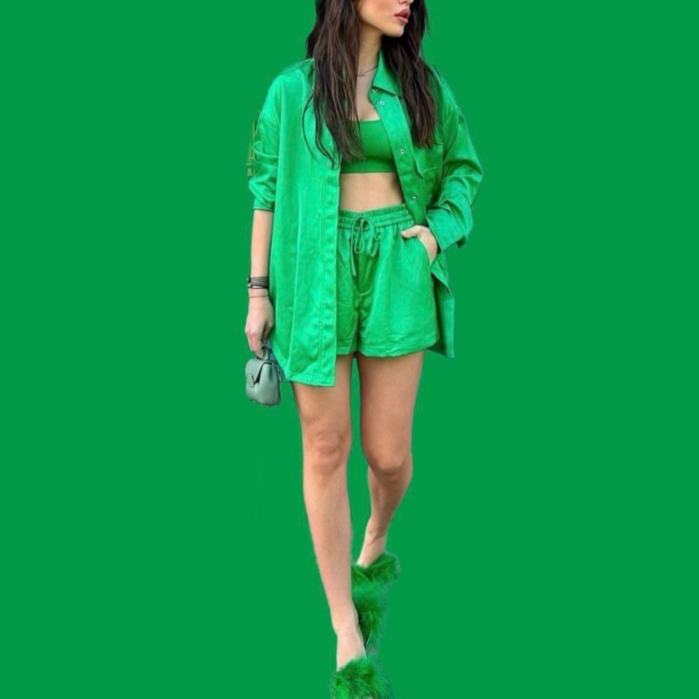 Zara Satin Shirt and Shorts Set